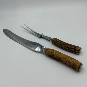 W.R. Humphreys & Co Antler Handle 2pc Carving Set Knife & Fork Sheffield England
